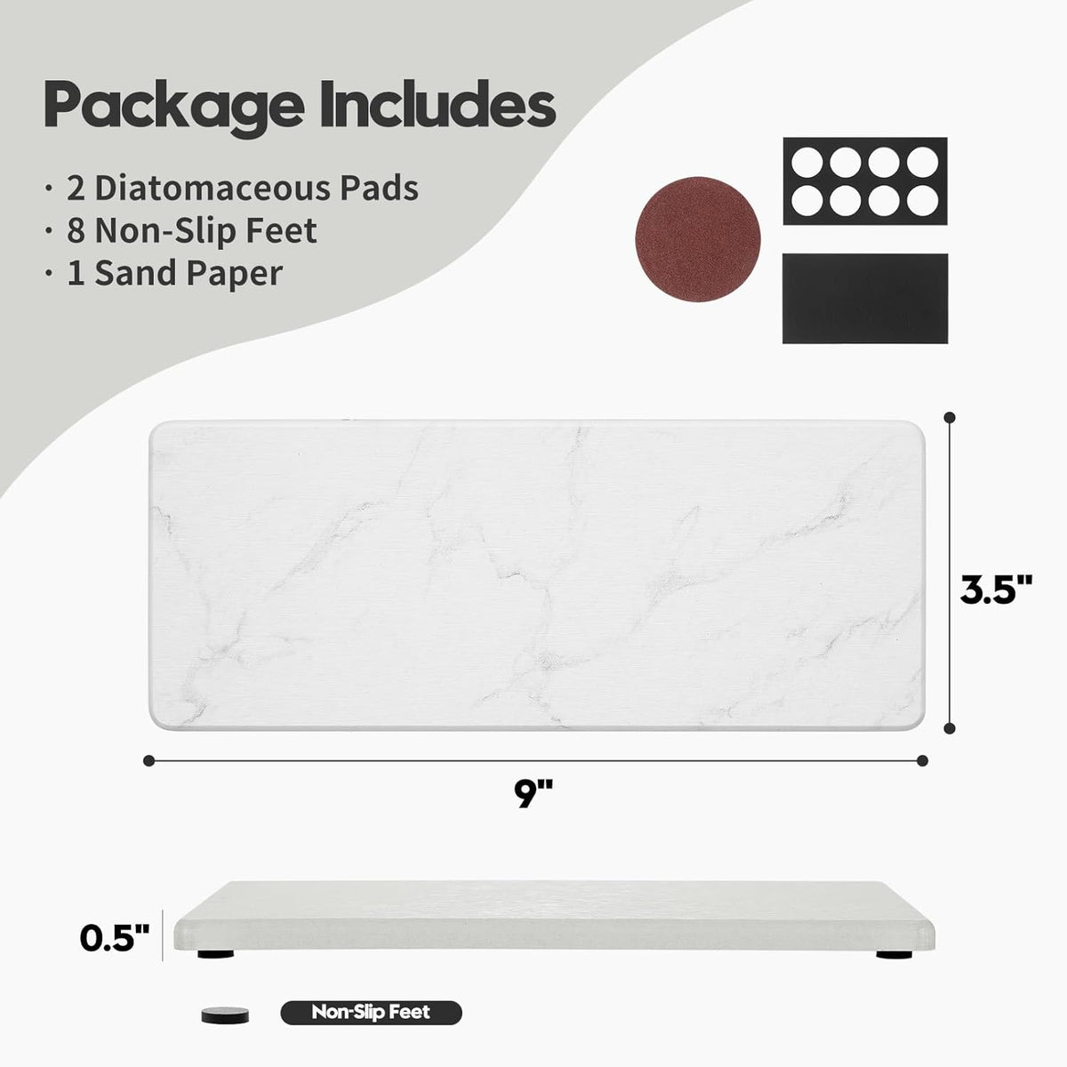 2PCS Diatomite Marble Tray Quick Drying Mat for Kitchen Counter, Water Absorbing Stone Vanity Caddy