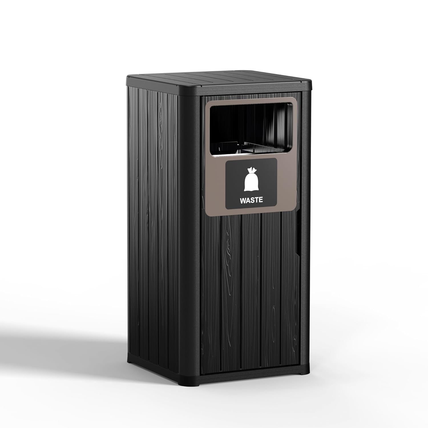 Outdoor Single Barrel Trash Can,Waterproof Resin Garbage Can with Garbage Labels,Durable Waste Bin