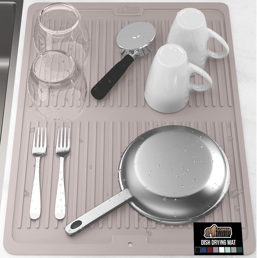 GORILLA GRIP 100% BPA-Free Patented Silicone Dish Drying Mat for Kitchen Counter, 18x24 Inch, Water