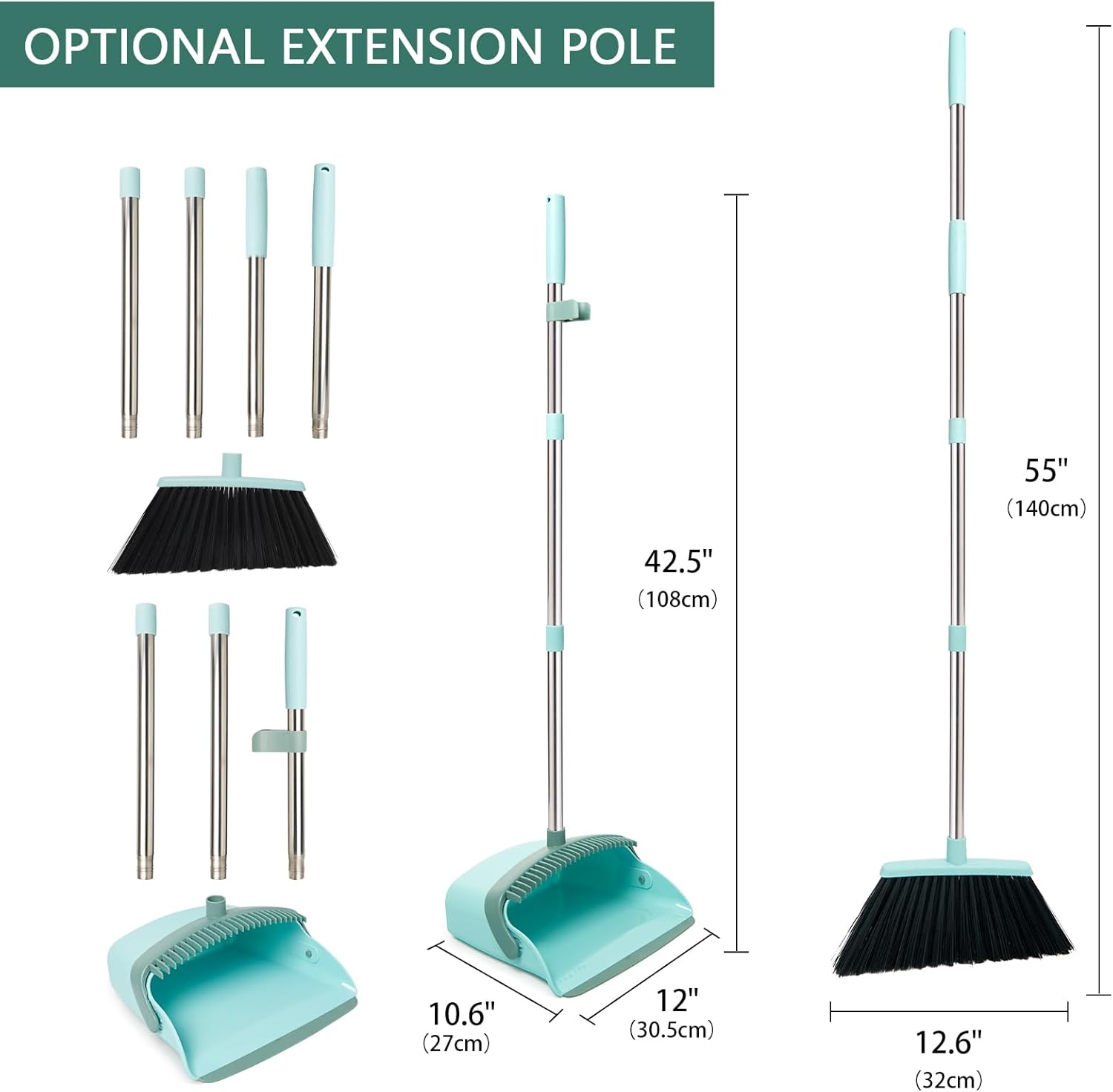Broom and Dustpan Set, Dustpans with Broom Combo for Home, Heavy Dust Broom and Dustpan Combo, Long