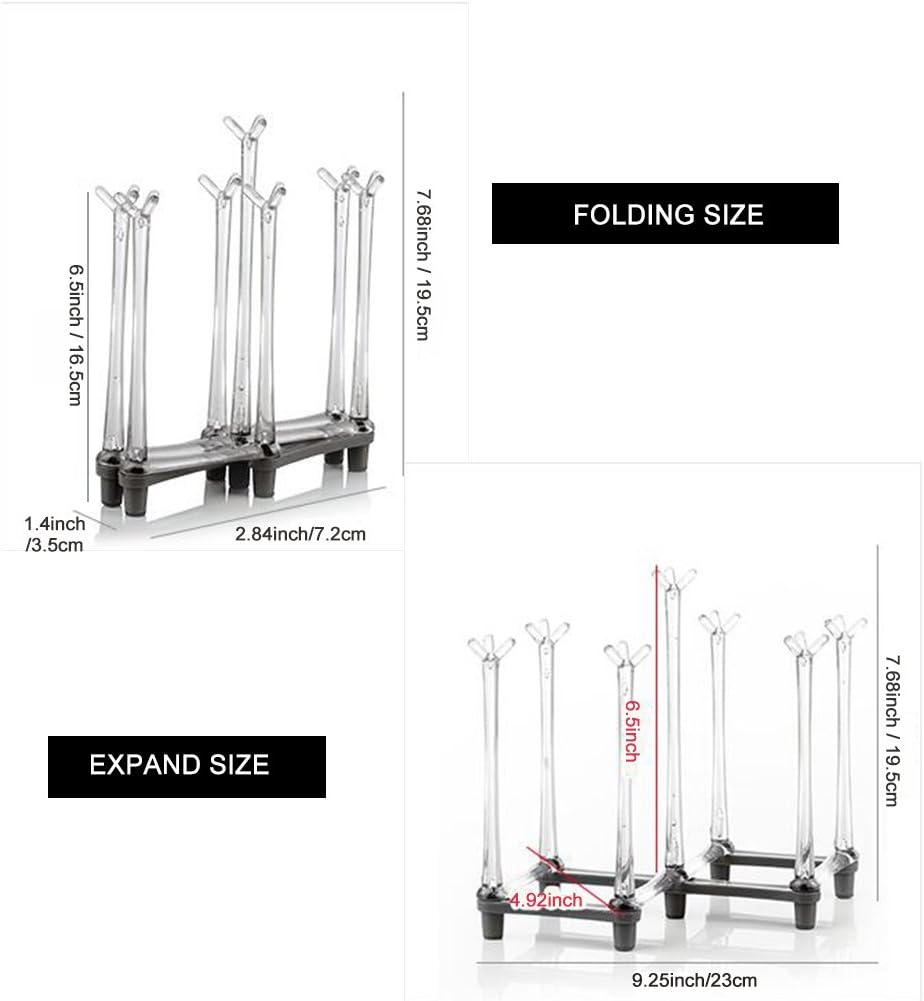 Marbrasse Retractable Cup Drying Rack, Drinking Glass and Sports Bottle Drainer Stand, Plastic Bag