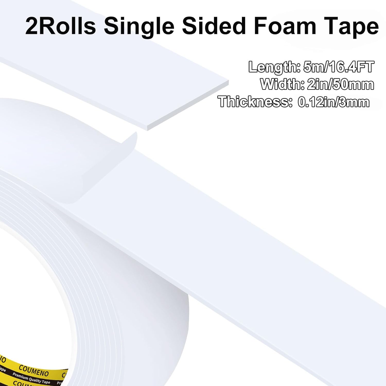 2 Pack Single-Sided Adhesive White Foam Tape, Single-Sided Sealing Strip Foam Pad Sponge Tape