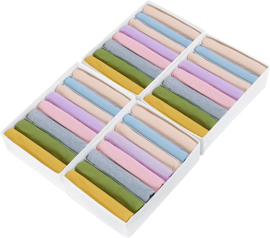 4 Packs T-shirt Drawer Organizers for Clothing,8 Grids Compartment Wardrobe Storage Box, Washable