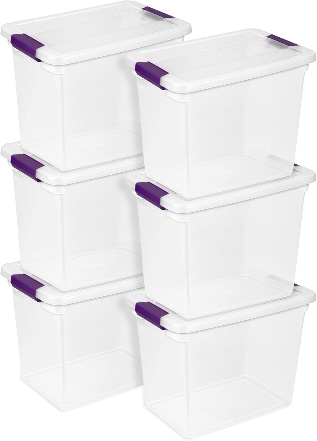 Sterilite 6-Pack 27 Quart ClearView Latch Box, Stackable Organizer Bins with Latching Lids - Clear