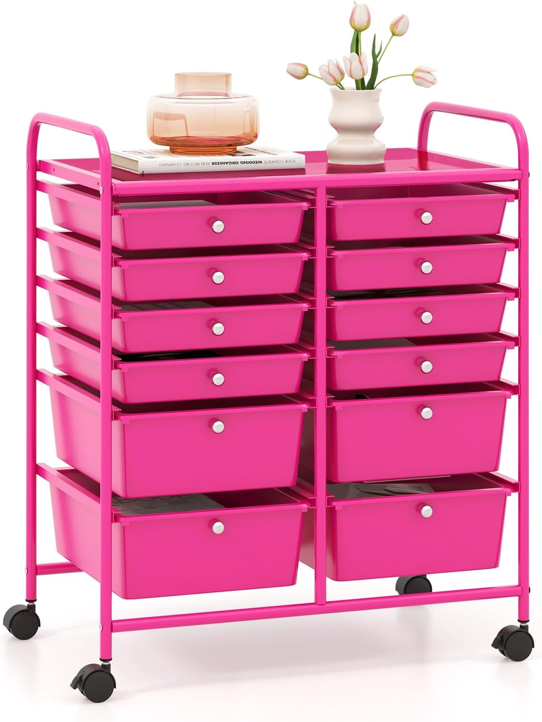 GOFLAME 12-Drawer Rolling Storage Cart, Multipurpose Organizer Cart with 2 Sizes Plastic Drawers