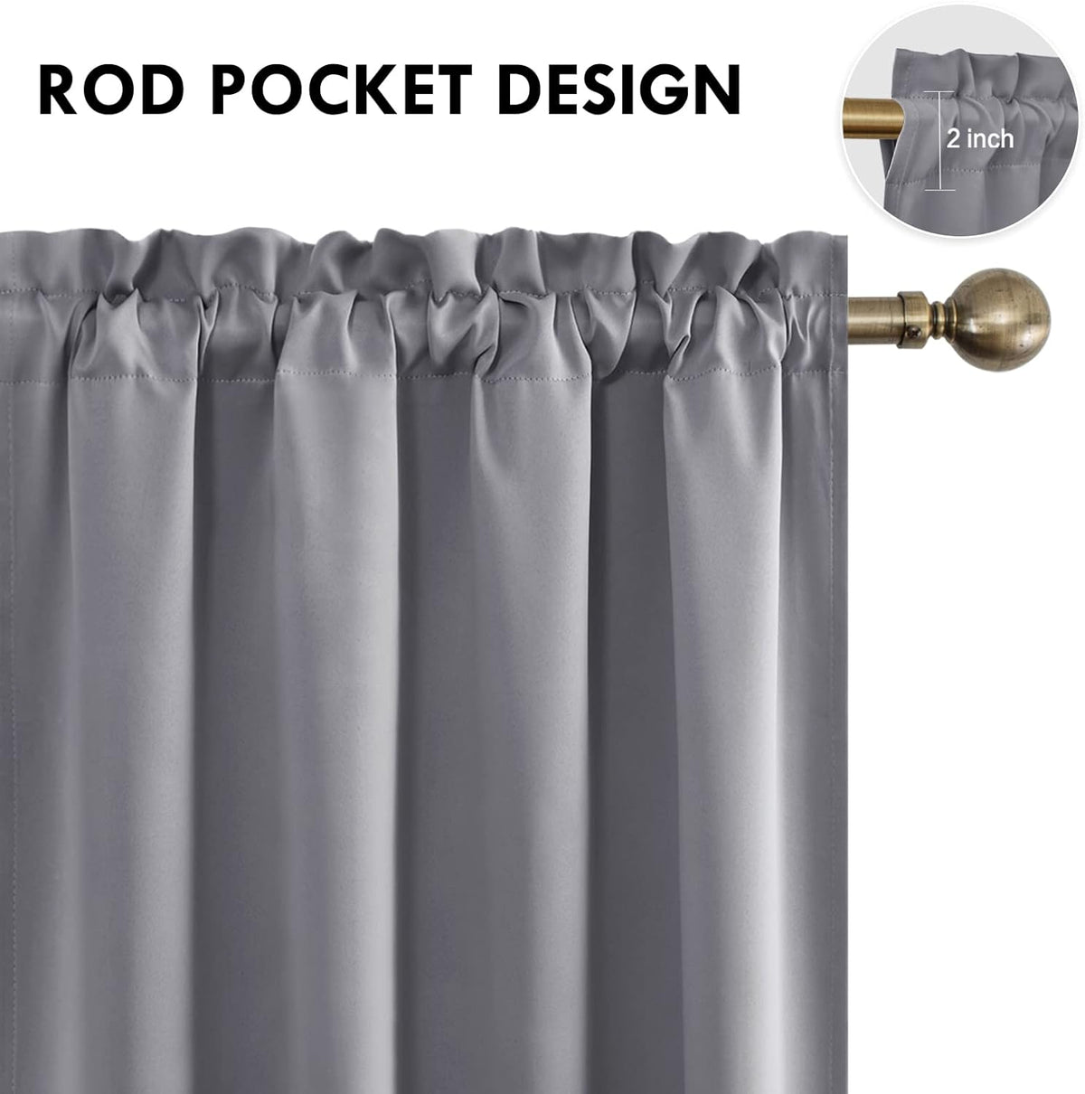 DWCN Grey Room Darkening Blackout Curtains - Thermal Insulated Privacy Energy Saving Window Curtain