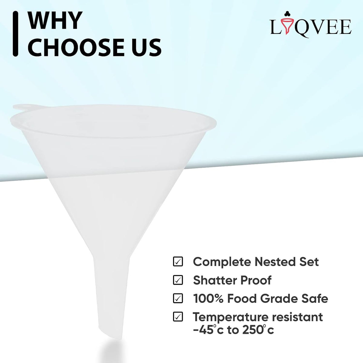 Funnel Set (4 Sizes: 122, 101, 76, 50mm) - Durable, Non-Toxic, Food-Grade Plastic funnels for