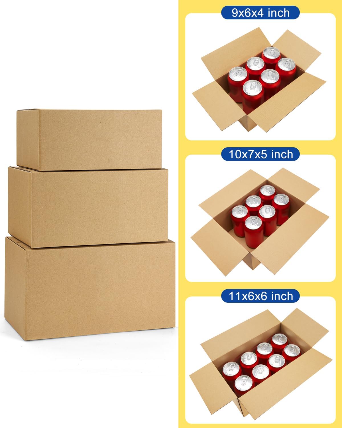 Assorted-Sizes-Shipping-Boxes-45-Pack: 9x6x4 & 10x7x5 & 11x6x6 Small-Shipping-Boxes-Mailers, Brown