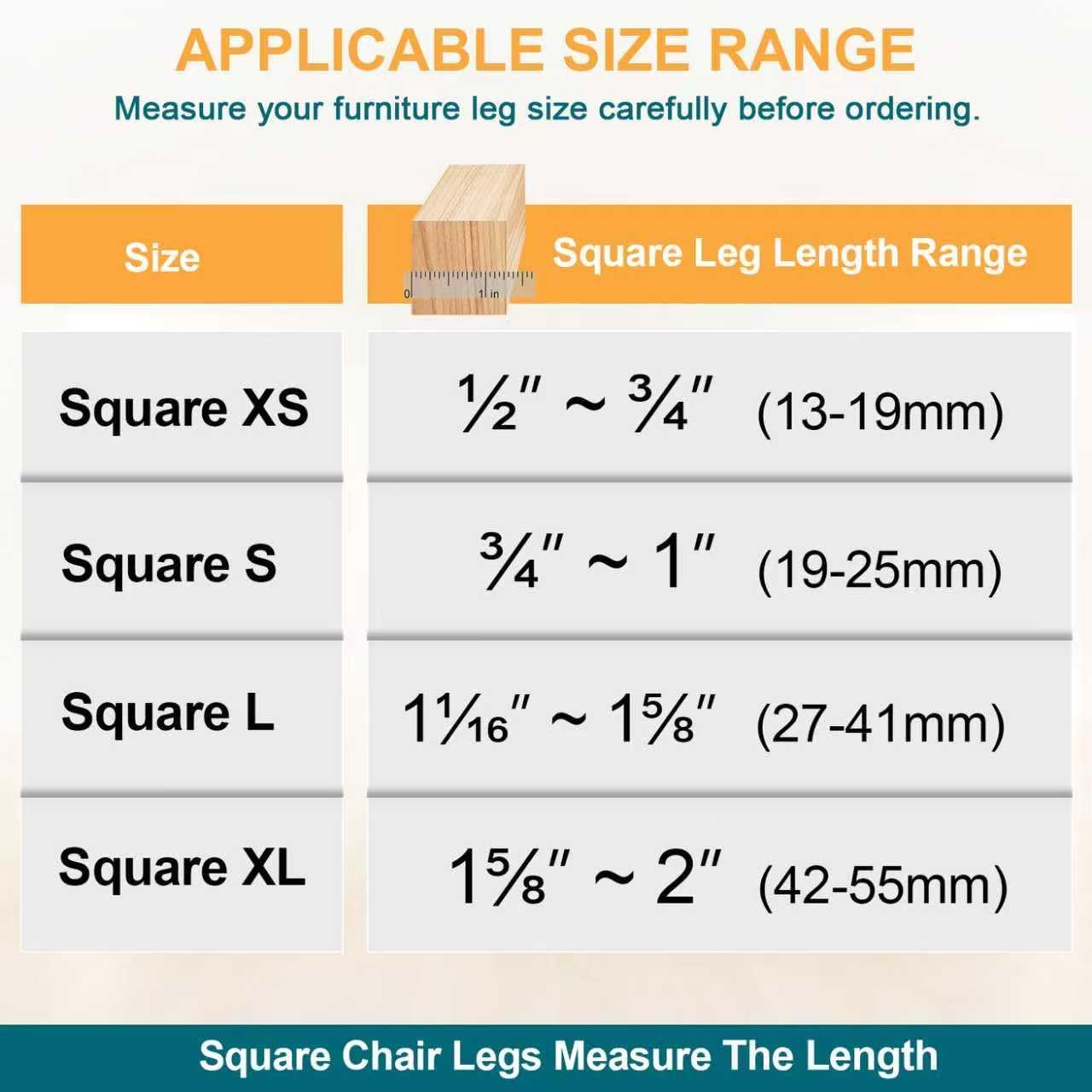 32 Pcs Square Chair Leg Protectors for Hardwood Floors,Felt Furniture Floor Protectors with