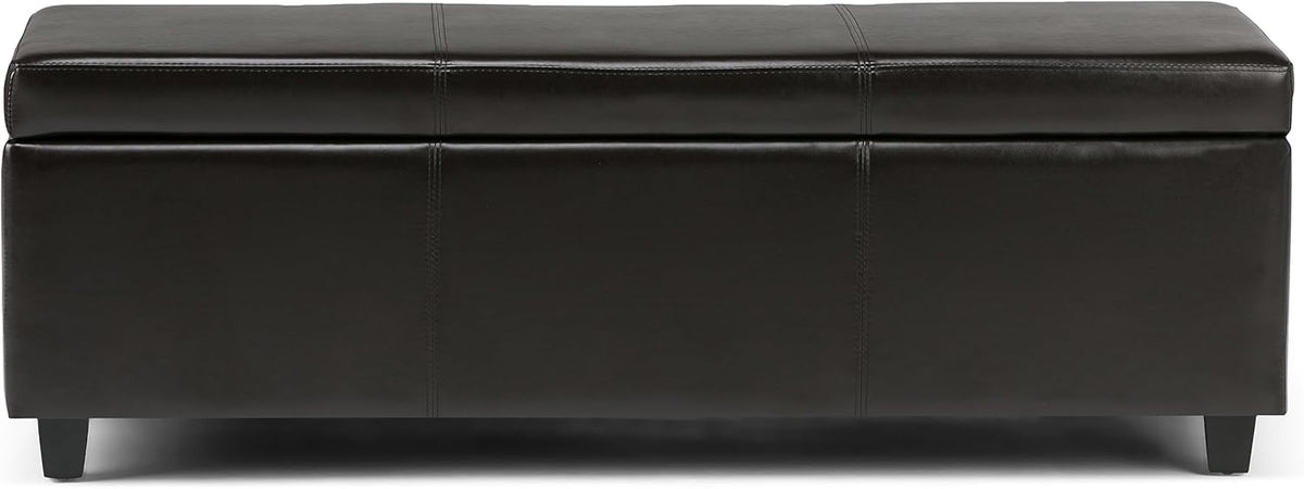 SIMPLIHOME Avalon 48 inch Wide Contemporary Rectangle Storage Ottoman Bench in Tanners Brown Vegan