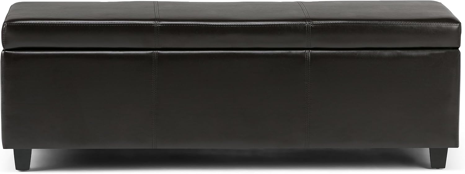 SIMPLIHOME Avalon 48 inch Wide Contemporary Rectangle Storage Ottoman Bench in Tanners Brown Vegan