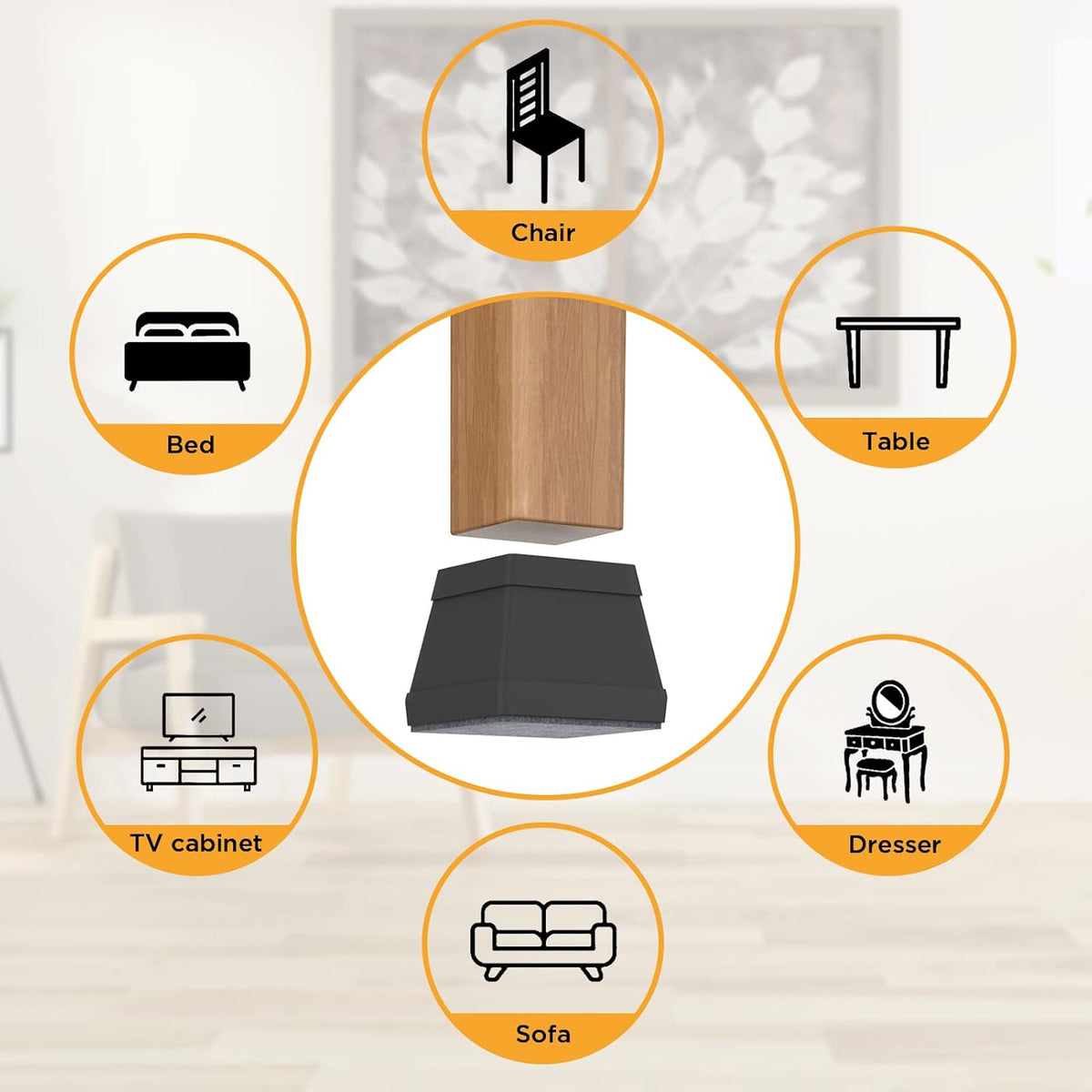 16 PCS Square Chair Leg Floor Protector, Silicone Chair Leg Cover, Furniture Leg Protectors with