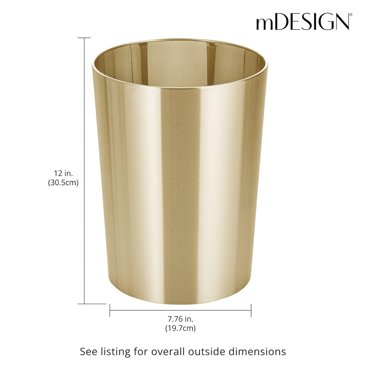 mDesign Stainless Steel Round Metal Trash Can, Small 2.8 Gallon Wastebasket, Garbage Basket Bin for