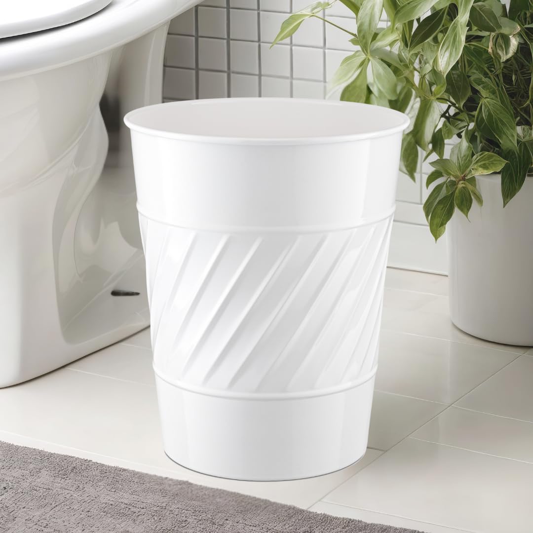 Monarch Abode White Handcrafted Wave Embossed Metal Wastebasket for Home Office Bedroom, Decorative