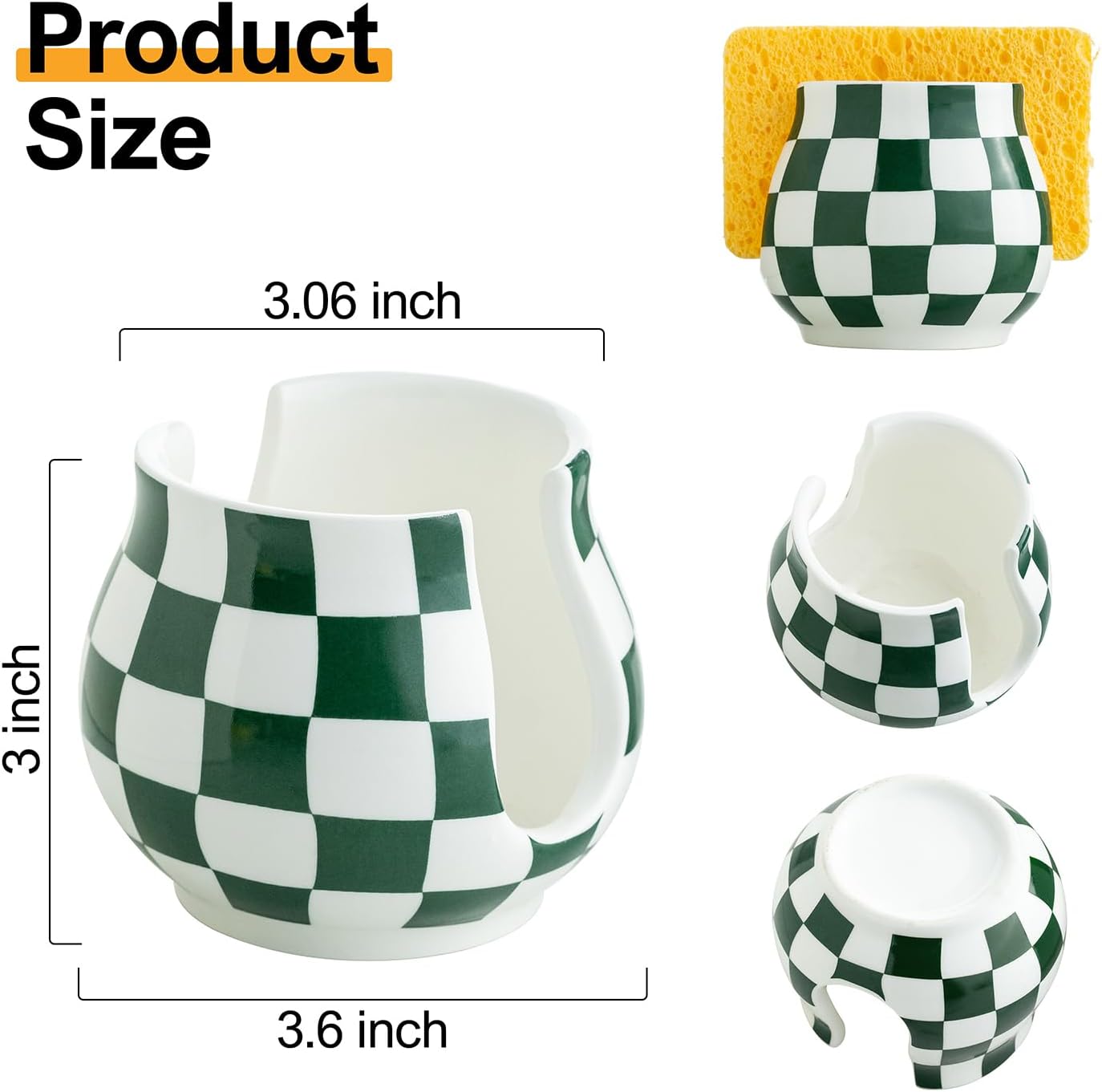 Kitchen Sponge Holder, Ceramic Sponge Organizer Checkered Scrubby Holder Sink Caddy Scrub Dish Rack