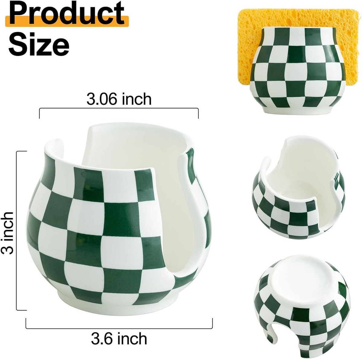 Kitchen Sponge Holder, Ceramic Sponge Organizer Checkered Scrubby Holder Sink Caddy Scrub Dish Rack
