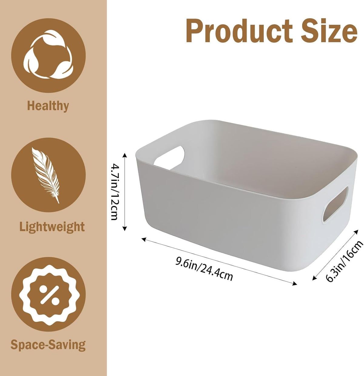 COVRA 2-Pack Plastic Storage Bins, Small Storage Baskets, Organizers for Home & Office, 9.6 x 6.3 x