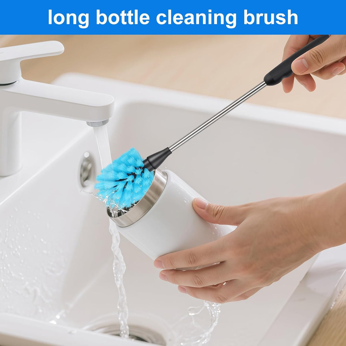Water Bottle Brush, 15-inch Long, Bottle Brush Cleaner, Bottle Scrubber, Kitchen Scrub Brush