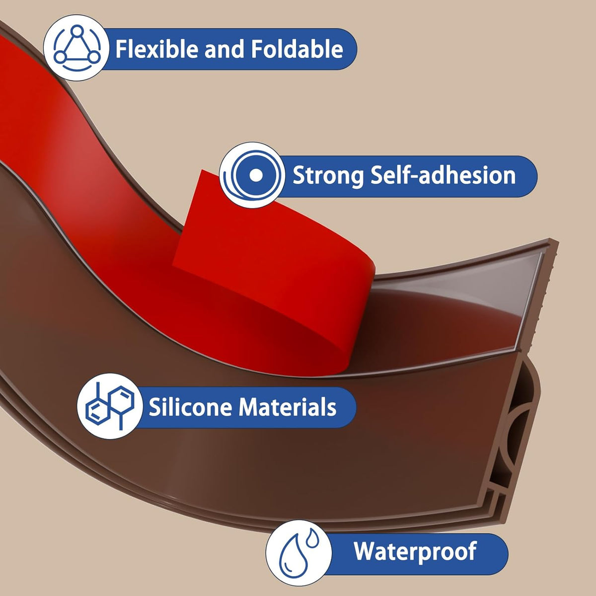 Under Door Draft Stopper, Self-Adhesive Door Sweep for Bottom of Door, Weather Stripping Doors Seal