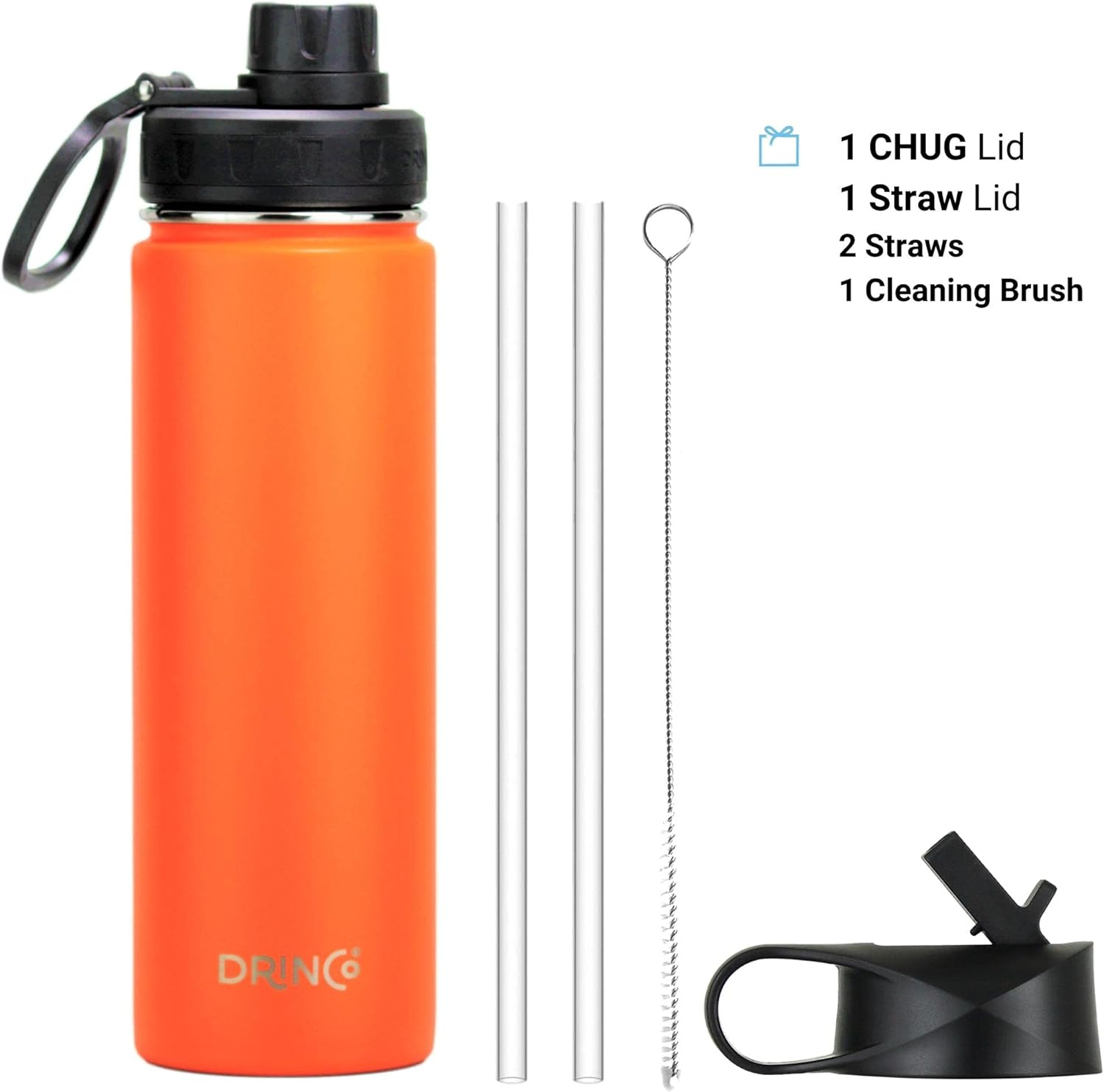 DRINCO Stainless Steel Water Bottle Spout Lid Vacuum Insulated Double Wall Water Bottle Wide Mouth