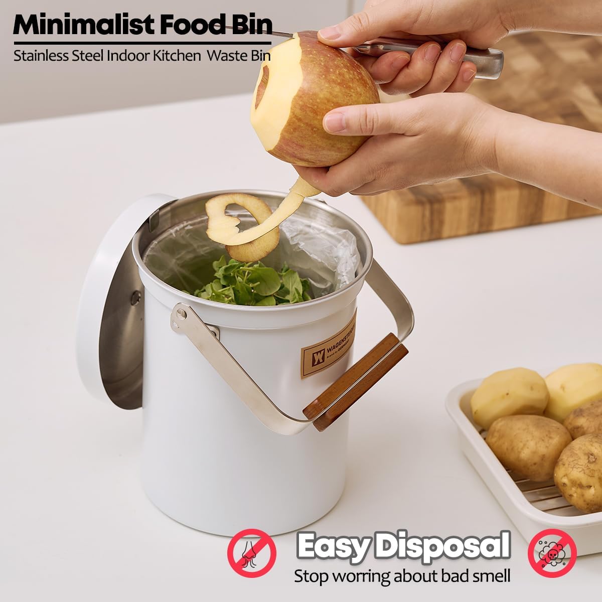 Kitchen Countertop Compost Bin 101ounces / 3Liters, Airtight Lid SUS304 Stainless Steel Odor-Free