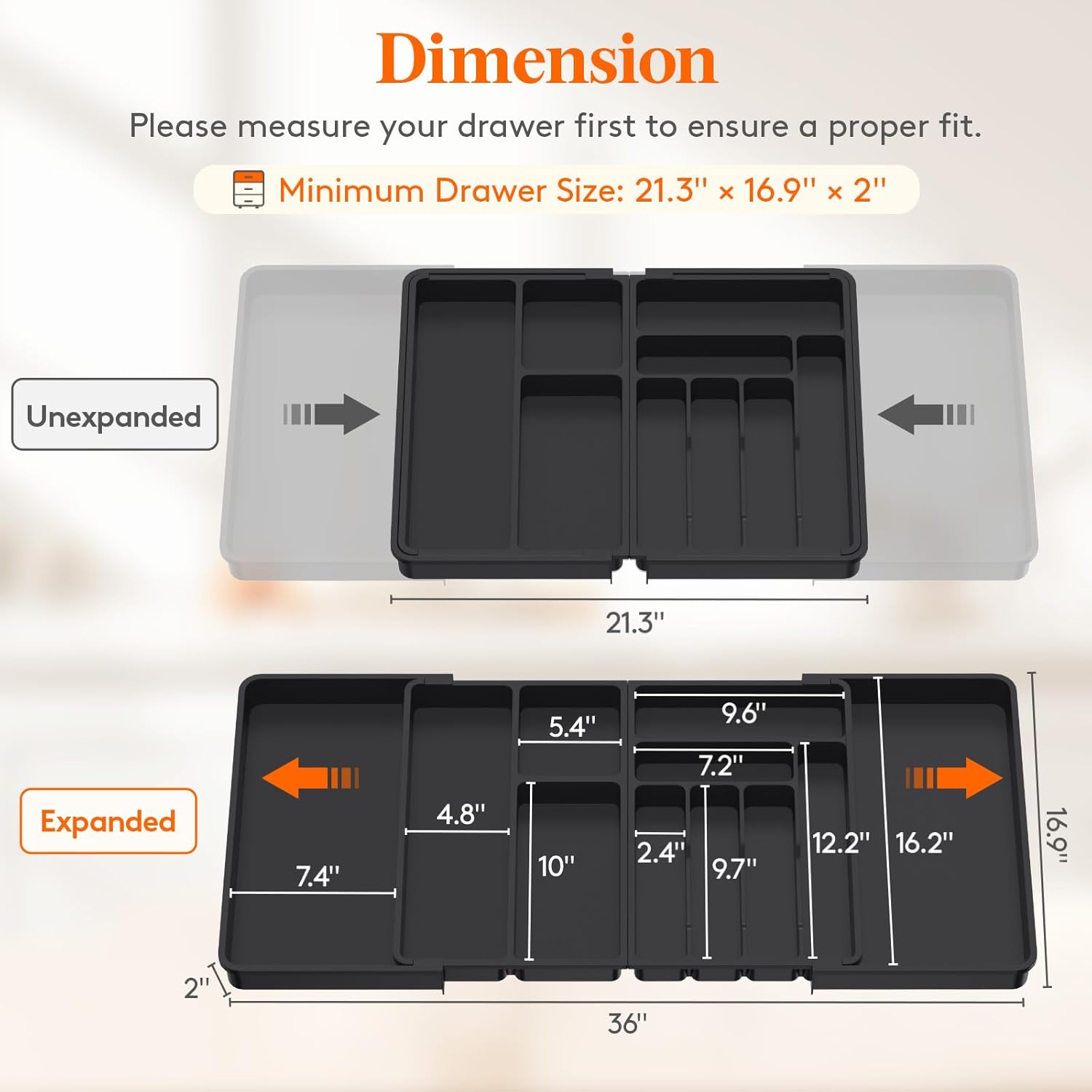 Lifewit Large Silverware Drawer Organizer, Plastic Cooking Utensil Tray for Kitchen, Expandable