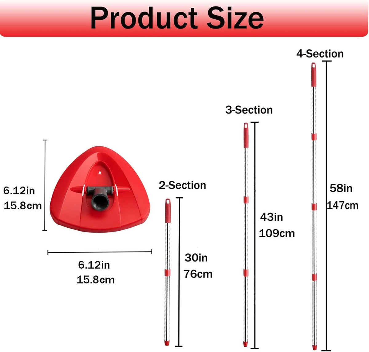 Spin Mop Replacement Handle, 4-Section 30-to-58 inch Mop Replacement Stick and Base Compatible with