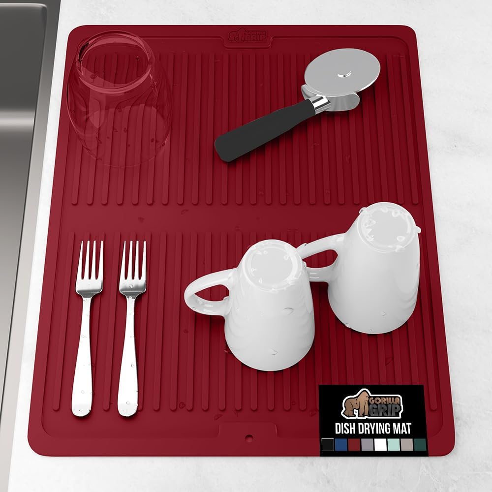 GORILLA GRIP 100% BPA-Free Patented Silicone Dish Drying Mat for Kitchen Counter, 18x16 Inch, Water