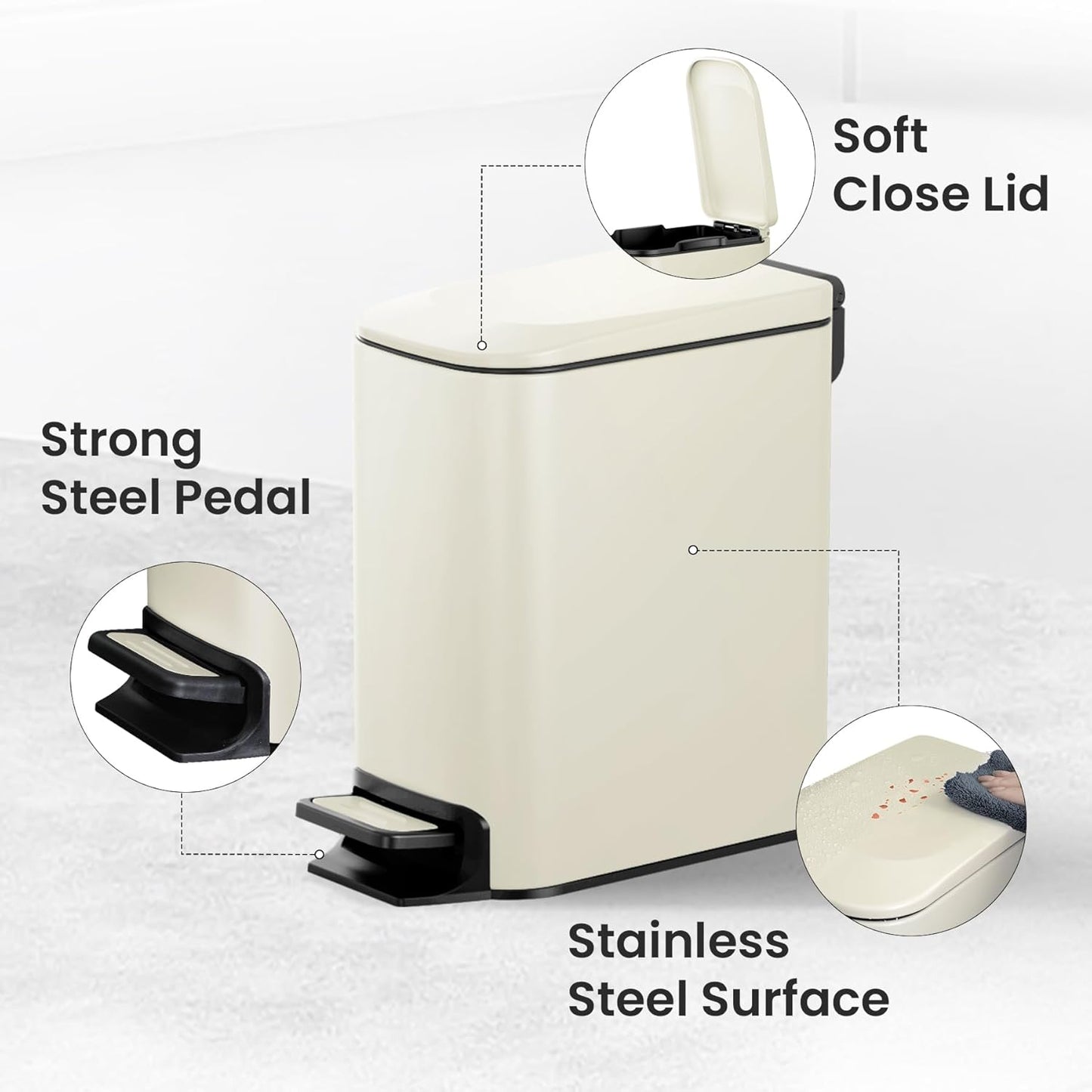 Cesun Small Bathroom Trash Can with Lid Soft Close, Step Pedal, 6 Liter / 1.6 Gallon Stainless