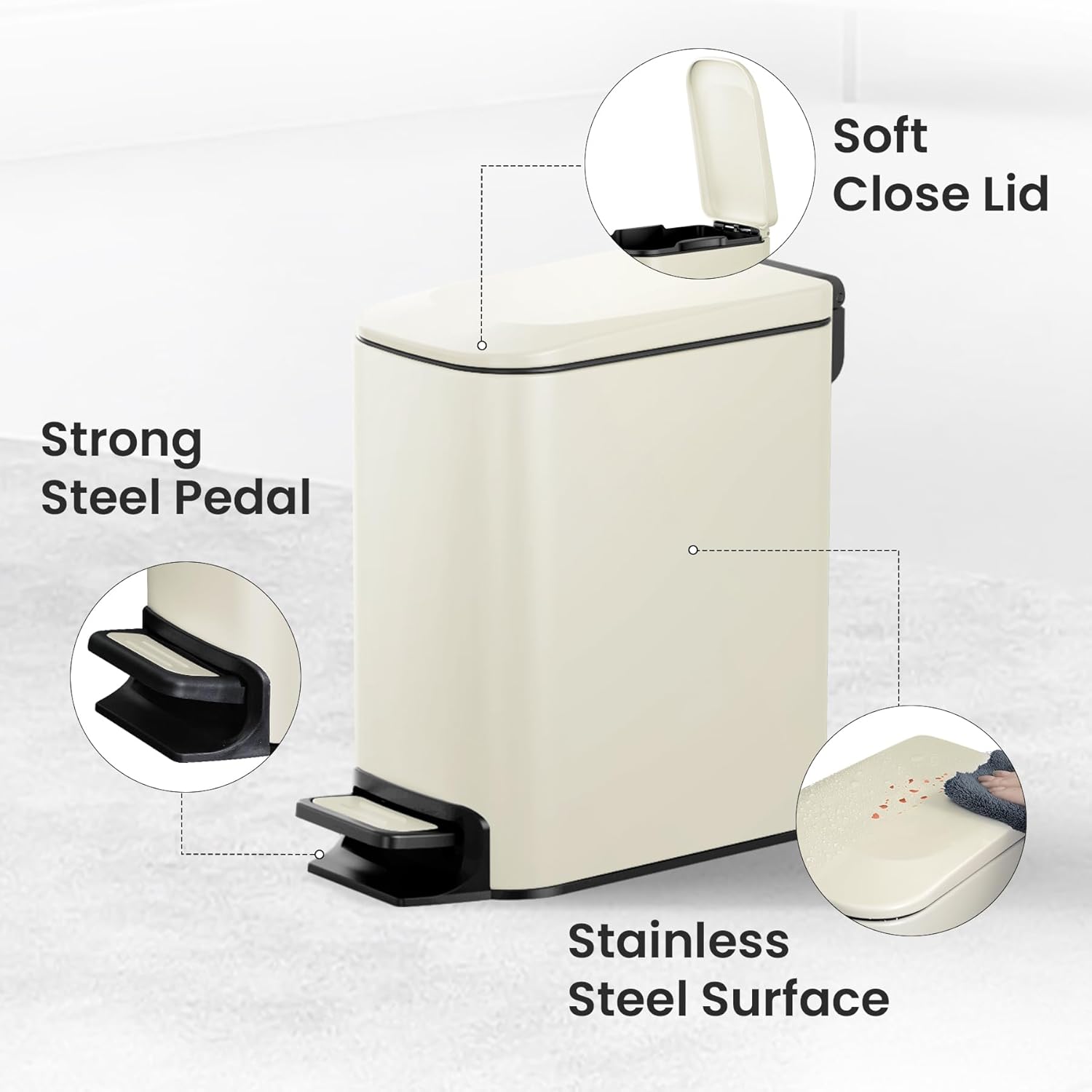 Cesun Small Bathroom Trash Can with Lid Soft Close, Step Pedal, 6 Liter / 1.6 Gallon Stainless