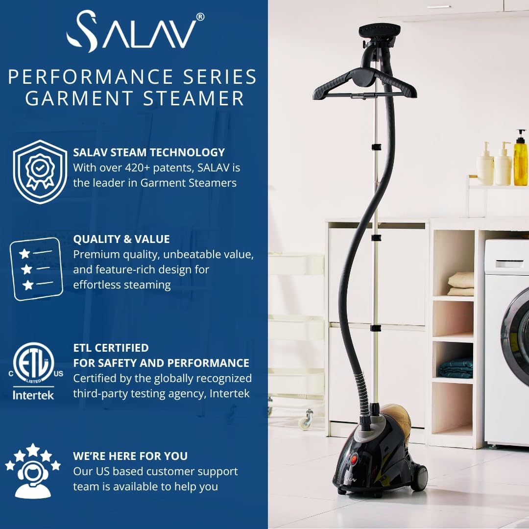 SALAV GS18-DJ Standing Garment Steamer with Smart Auto-Off, Wheels for Easy Movement, 1.8L Water