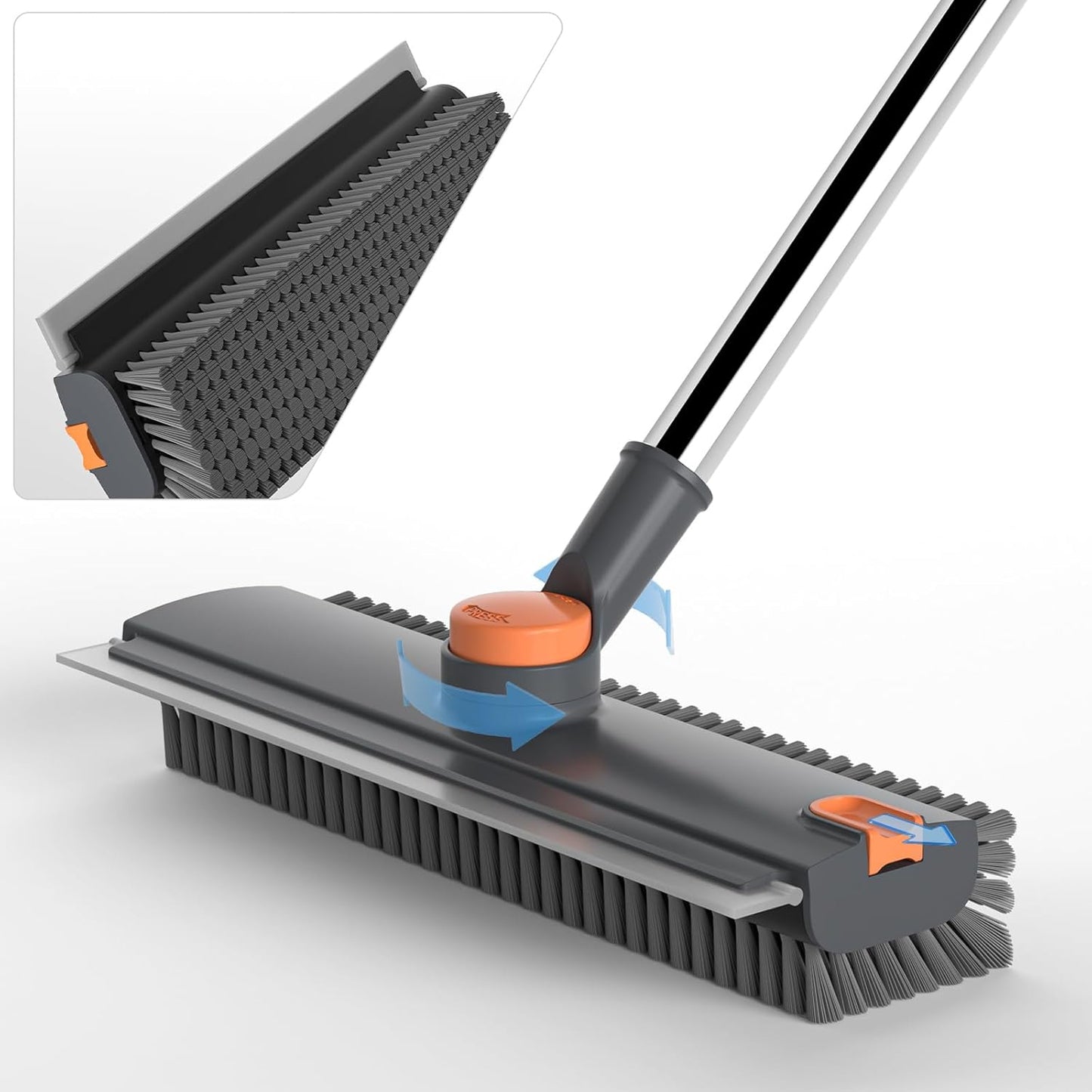 Scrub Brush with Long Handle, Floor Scrub Brush Squeegee Broom for Cleaning, 3 in 1 Shower Scrubber