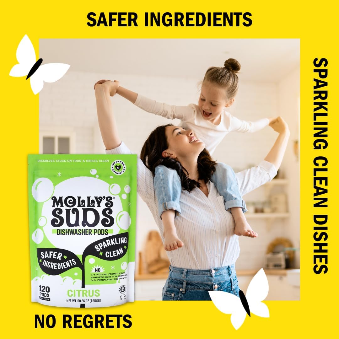 Molly's Suds Dishwasher Pods | Clean Dishwasher Detergent, Cuts Grease & Rinses Clean