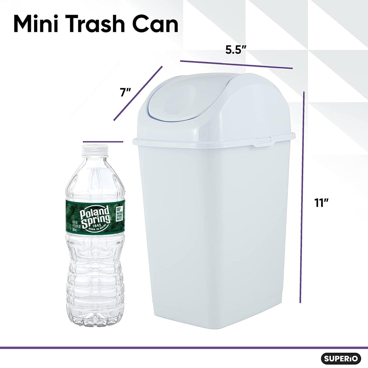 Superio Mini Desktop Trash Can with Swing Top Lid Portable Plastic Garbage Can for Countertop