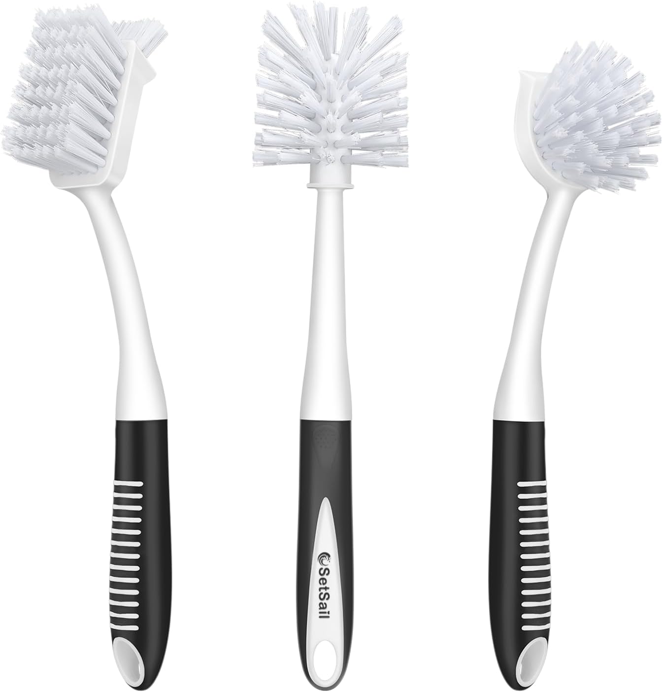 SetSail Dish Brush Set of 3 with Bottle Brush, Dish Scrub Brush with Long Handle Deep Cleaning