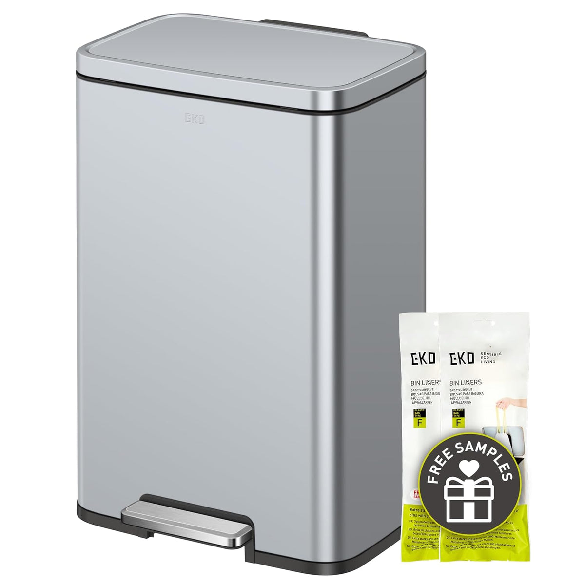 EKO Madison Matte Grey Stainless Steel 50 Liter/13.2 Gallon Step Trash Can with Inner Liner