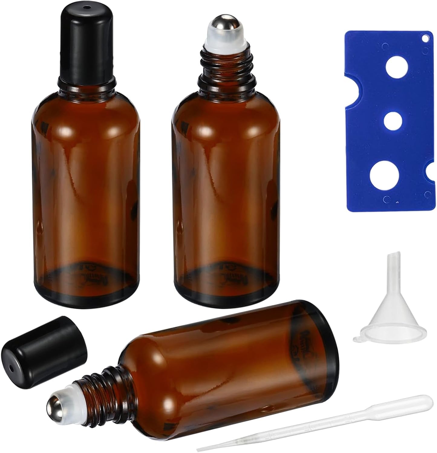 50ML Roller Bottles for Essential Oil, 3 Pack Empty Amber Glass Roller Bottle for Perfume Oil, Roll