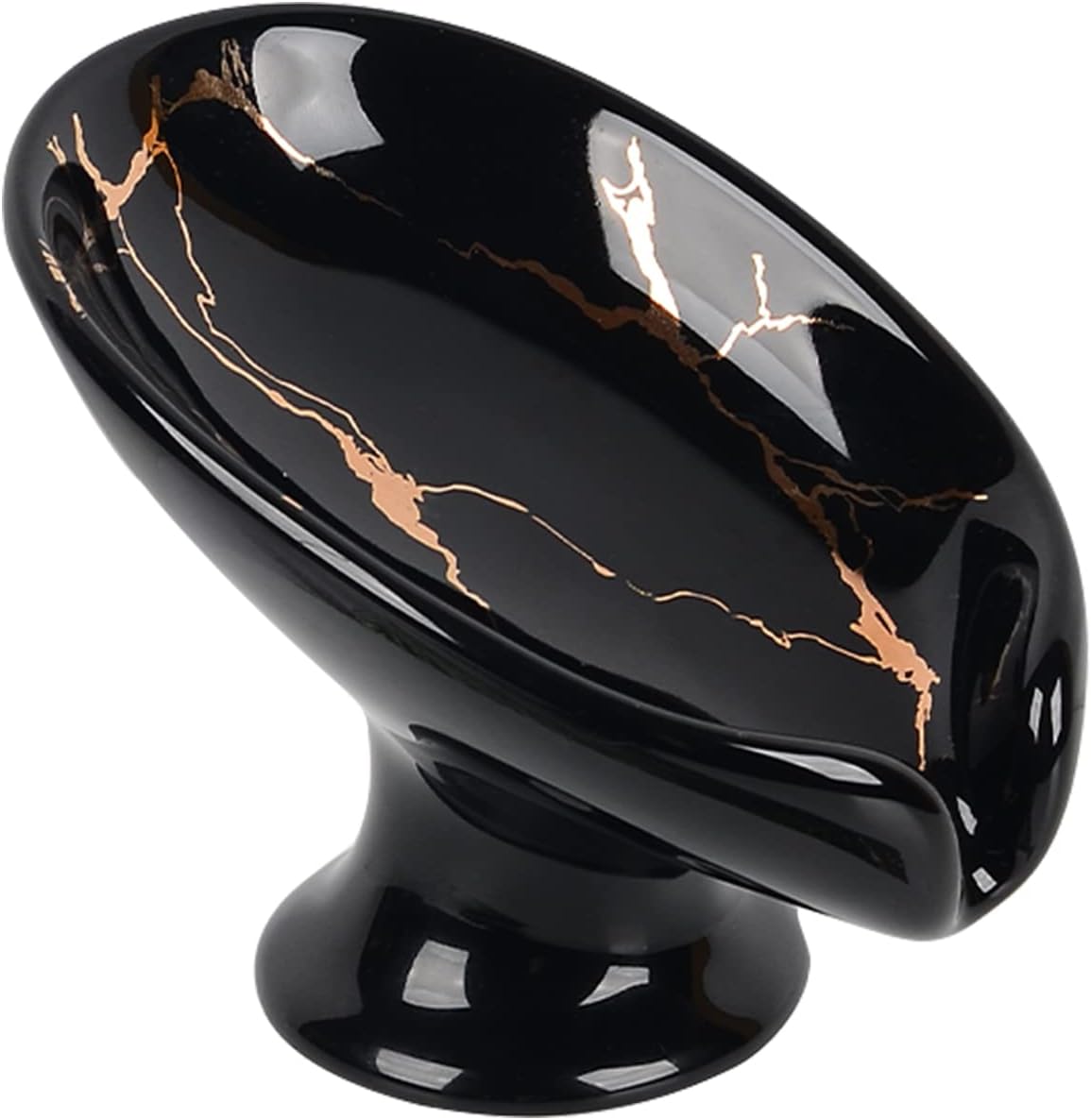 Soap Dish, Ceramic Soap Holder Self Draining Leaf Shape Bar Soap Holder, Marble Look Black Drain