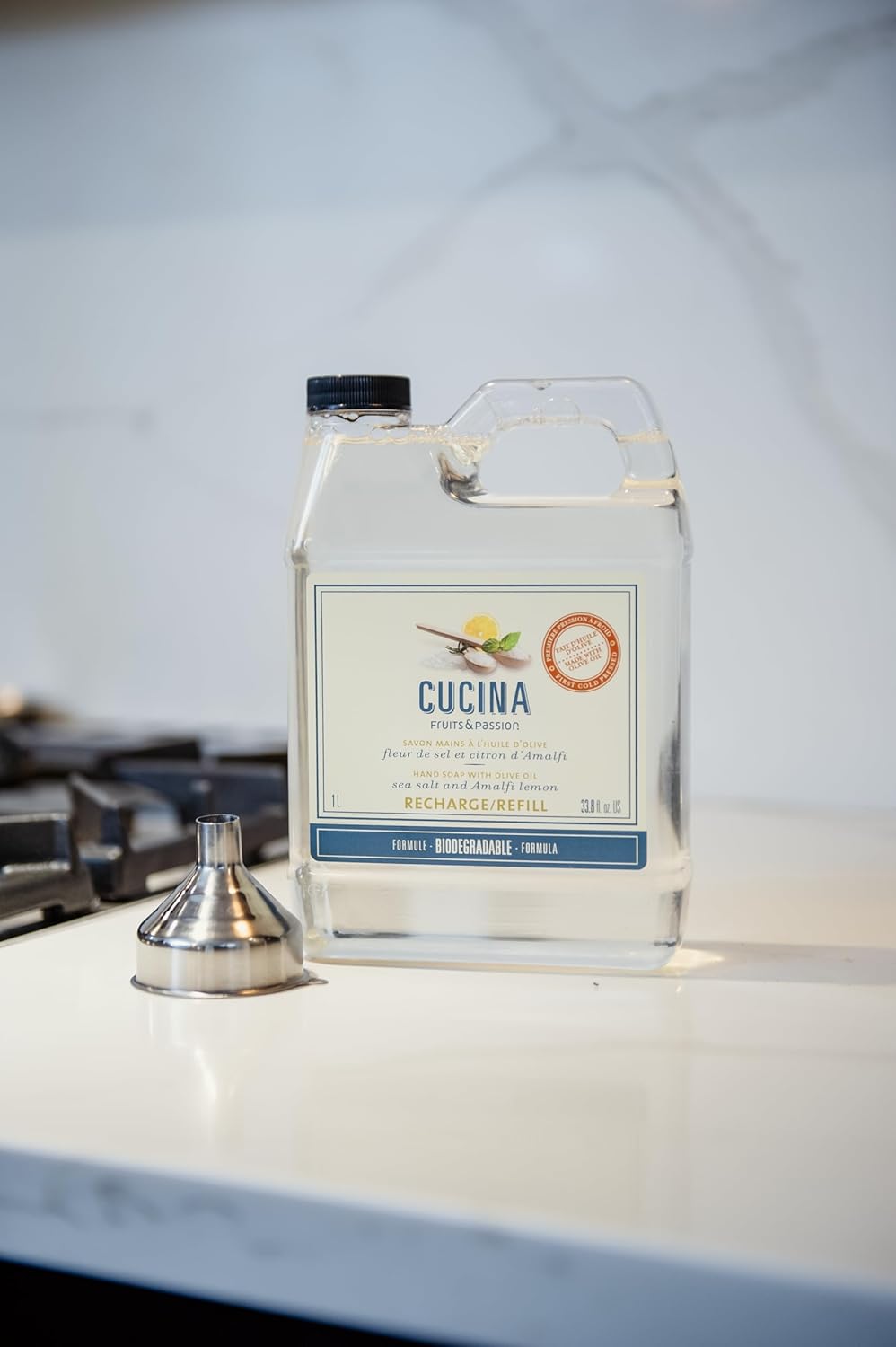 Cucina Fruits & Passion Hand Soap Refill – 1 Liter (33.8 oz) Sea Salt and Amalfi Lemon – Purifying
