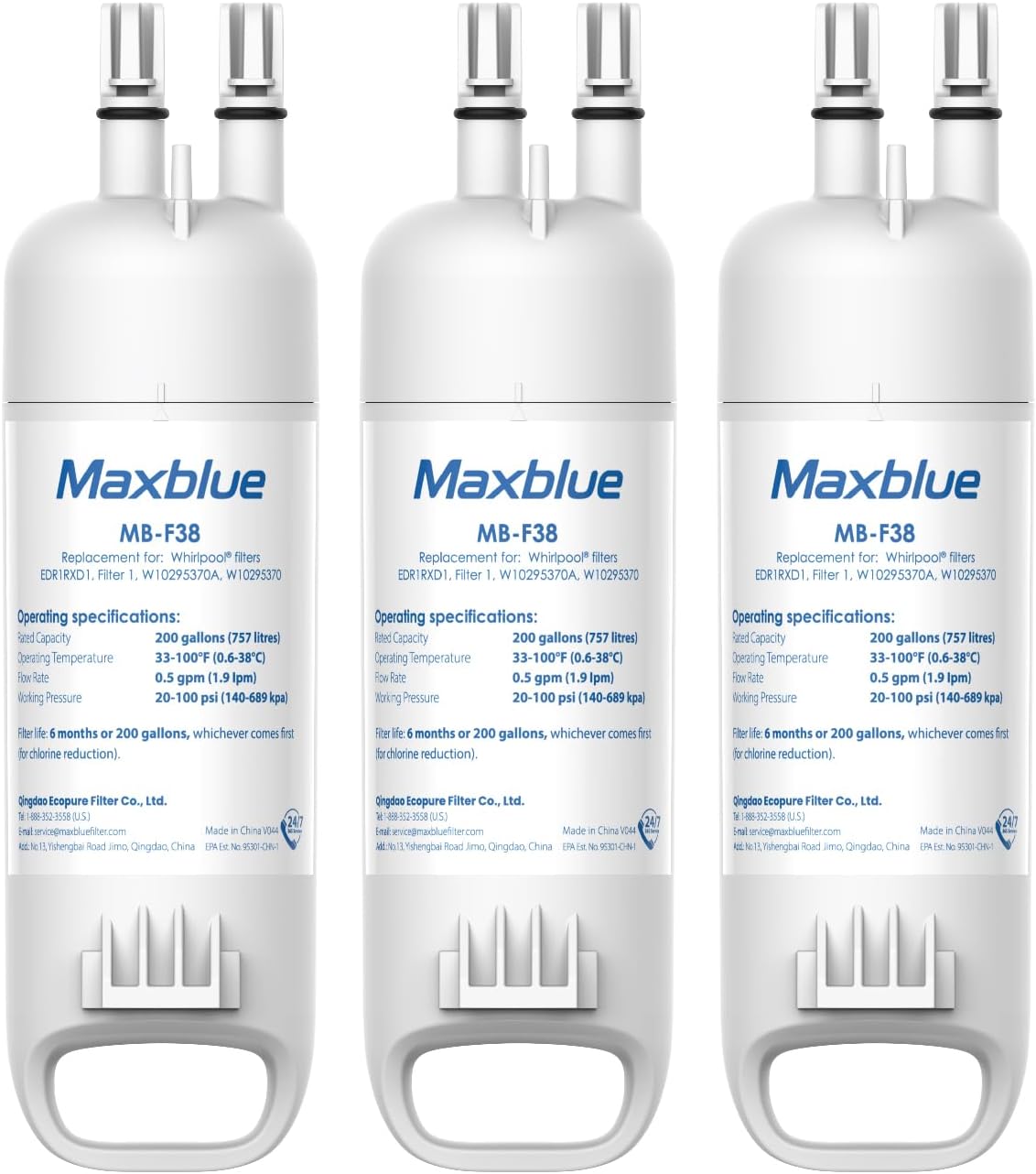 Maxblue W10295370A Replacement for Everydrop® Filter 1, Whirlpool® EDR1RXD1, EDR1RXD1B, P8RFWB2L