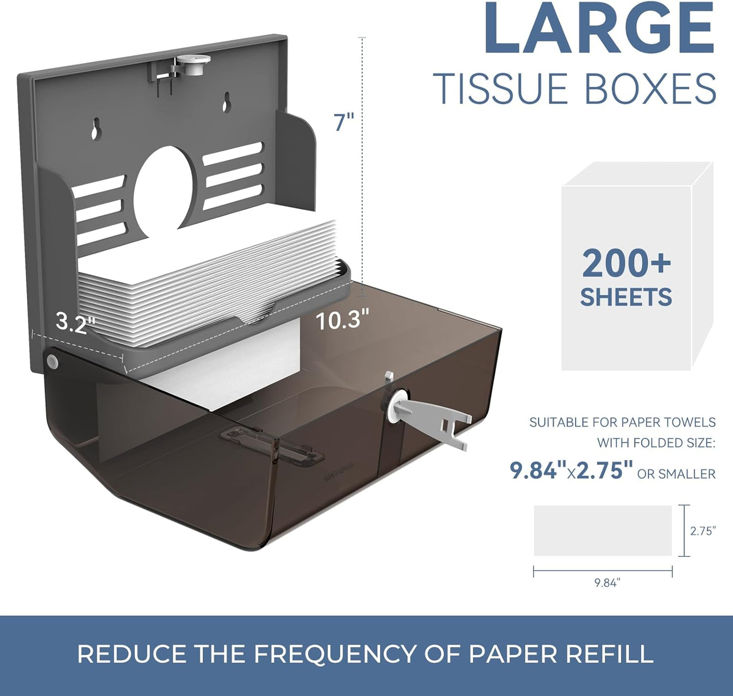 Paper Towel Dispenser Adhesive Wall Mounted,200+ Multifold Trifold c-Fold Hand Paper Towel