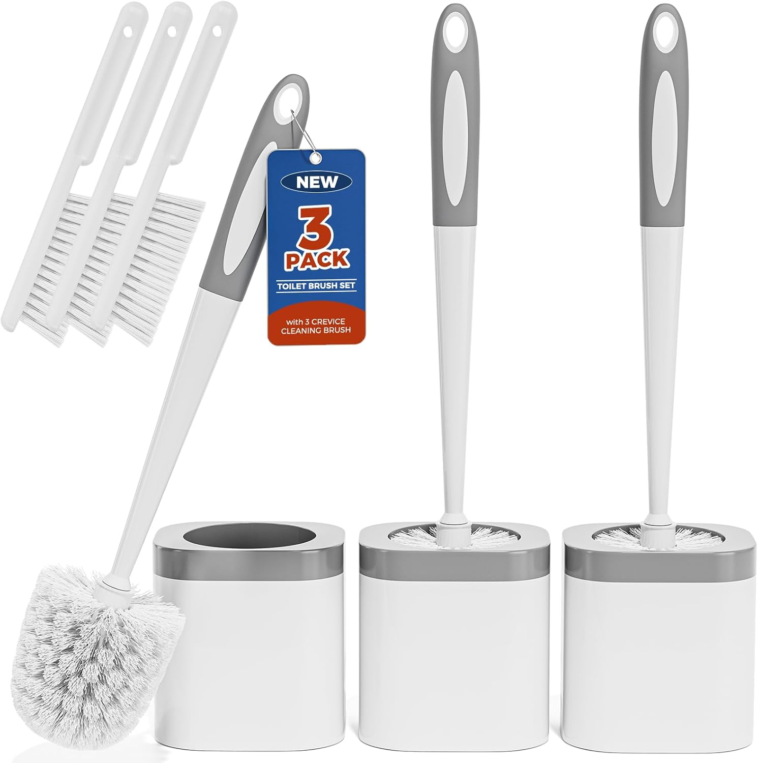 Toilet Brush, 3 Pack Toilet Brush and Holder Set Bathroom Accessories, Toilet Bowl Brush and Holder