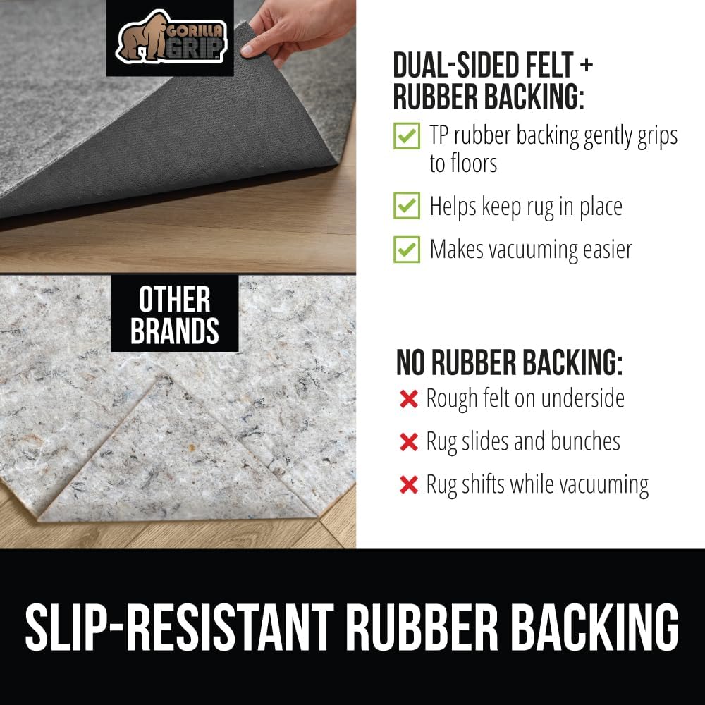 GORILLA GRIP Felt and Natural Rubber Stay in Place Slip Resistant Rug Pad, 1/8in Thick, 3x5 FT
