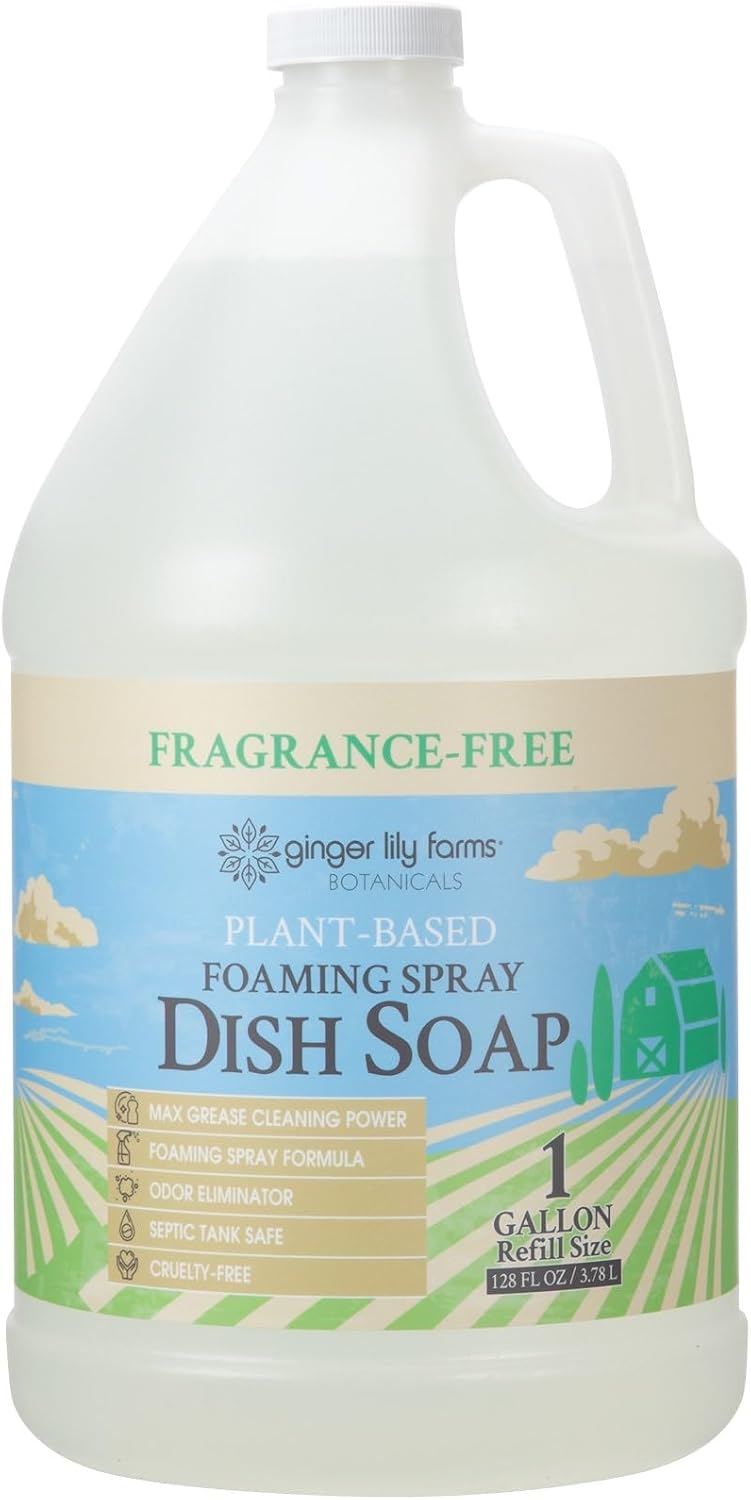 Ginger Lily Farms Botanicals Plant-Based Foaming Spray Dish Soap, Concentrated Formula with Max