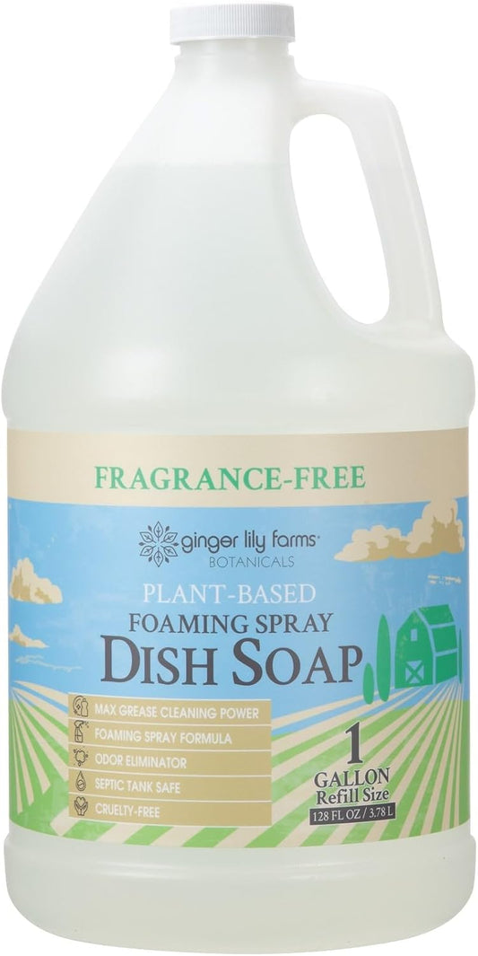 Ginger Lily Farms Botanicals Plant-Based Foaming Spray Dish Soap, Concentrated Formula with Max