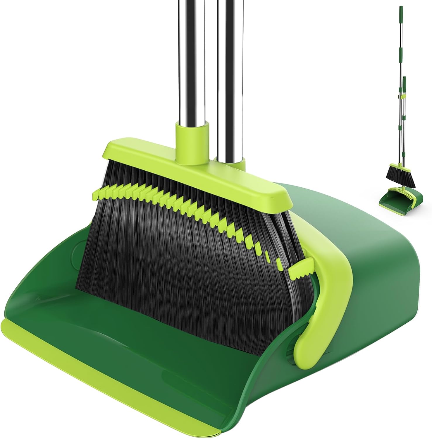 Broom and Dustpan Set, 52-in Long Adjustable Handle Broom Dustpan Combo with Dust pan Teeth to