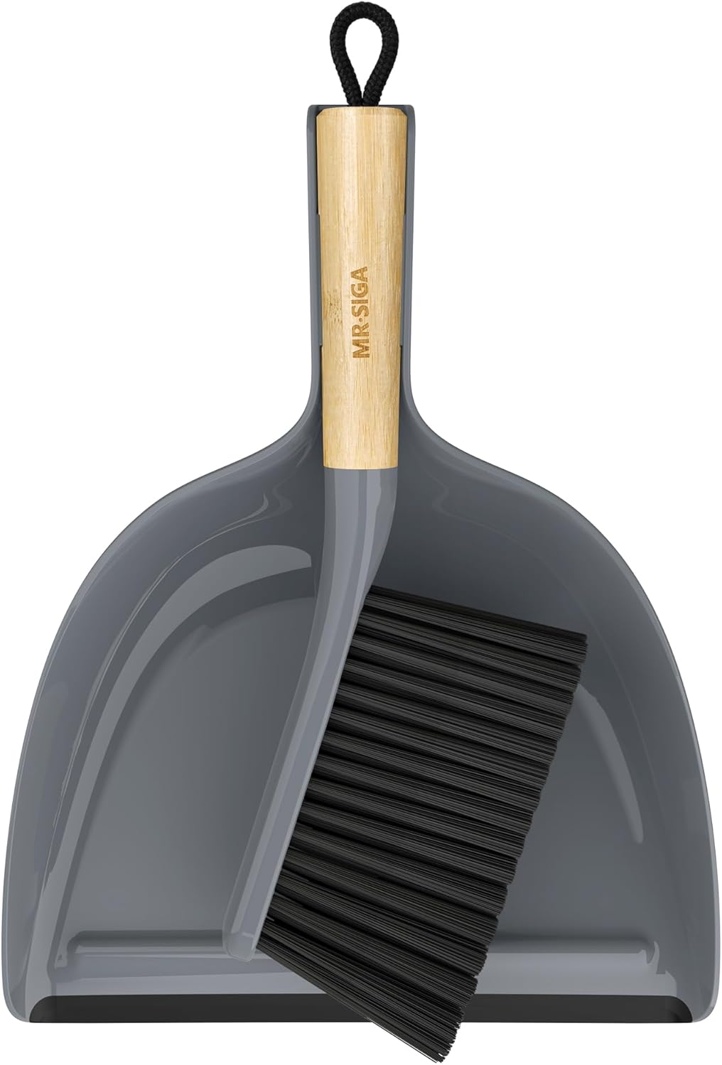 MR.SIGA Dustpan and Brush Set, Portable Cleaning Brush and Dustpan Combo with Bamboo Handle, Gray
