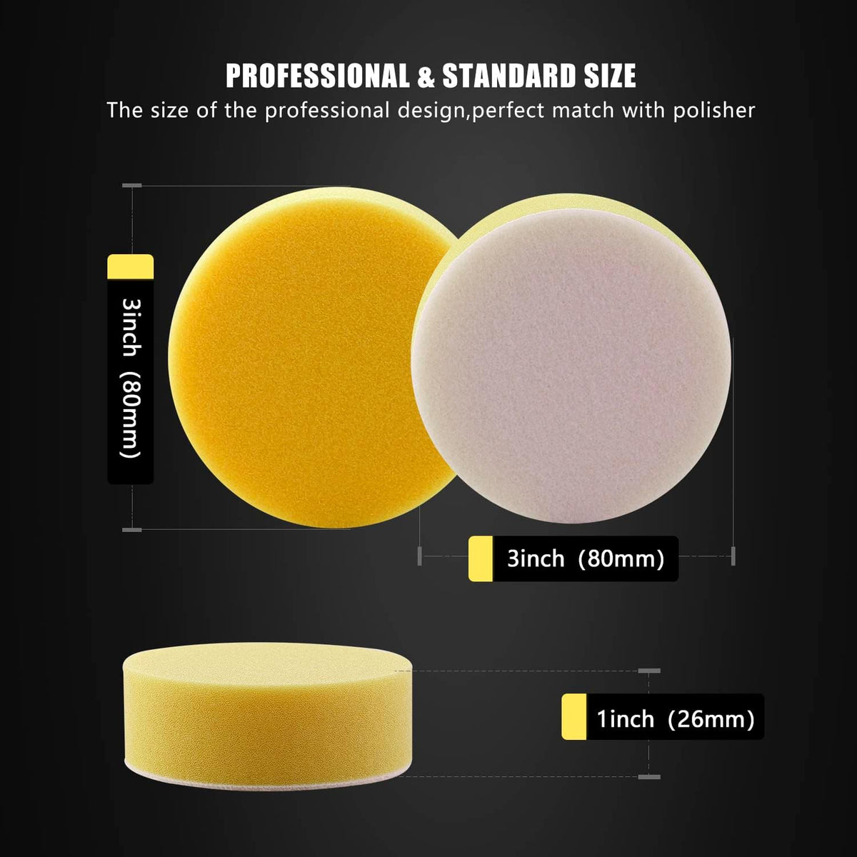 Polishing Pad, 50pcs 3 inch(80 mm) Sponge Buffing Pads, Foam Polishing Pad Kit for Car Sanding