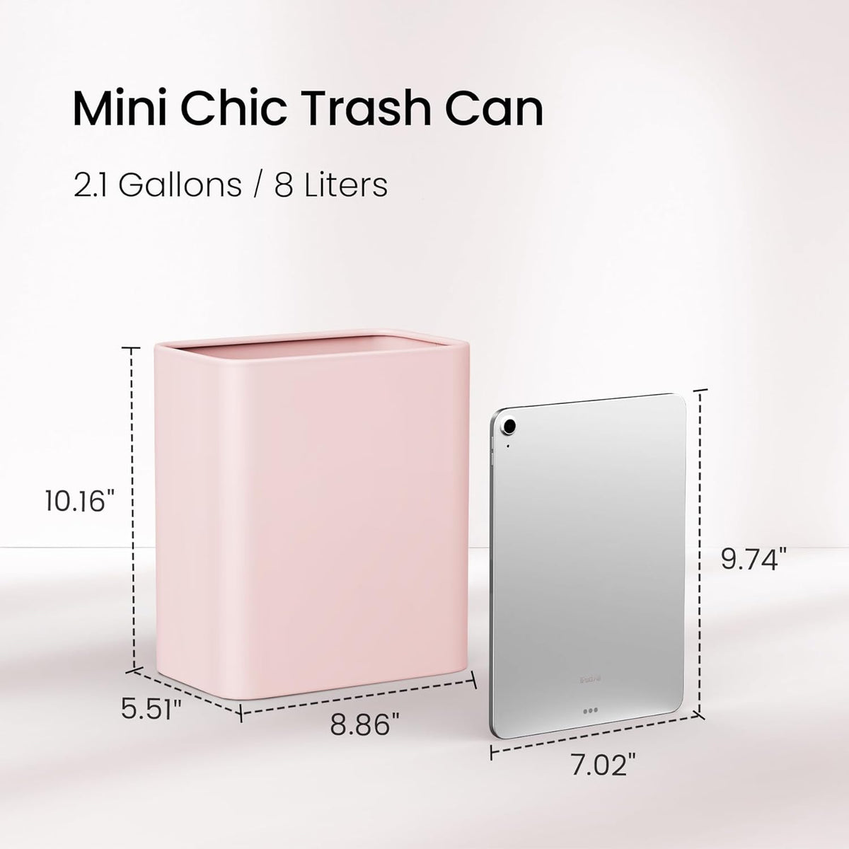 Cesun Pink Bathroom Trash Can 2.1 Gallon Wastebasket, Small Modern Metal Garbage Can Office Waste