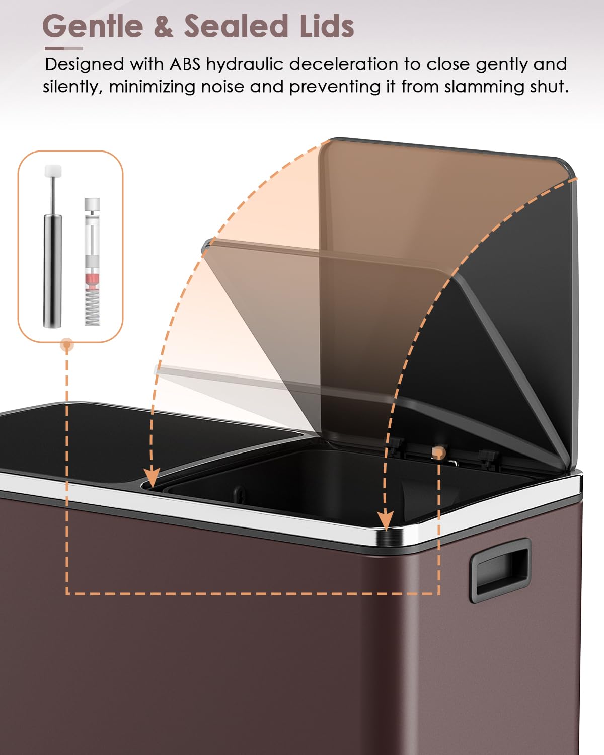 AthLike 60L(16 Gal) Dual Trash Can, Stainless Steel Kitchen Garbage Can, Double Compartment